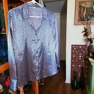 Silky Blue & Silver Dress Blouse